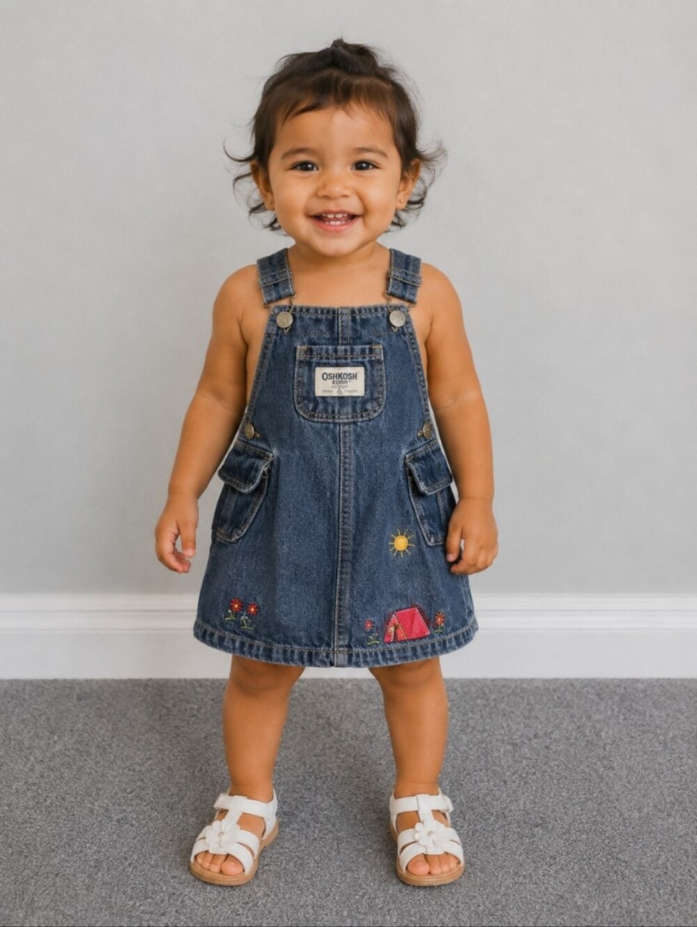 OSHKOSH Jean Embroidered Overall Dress Play 18M